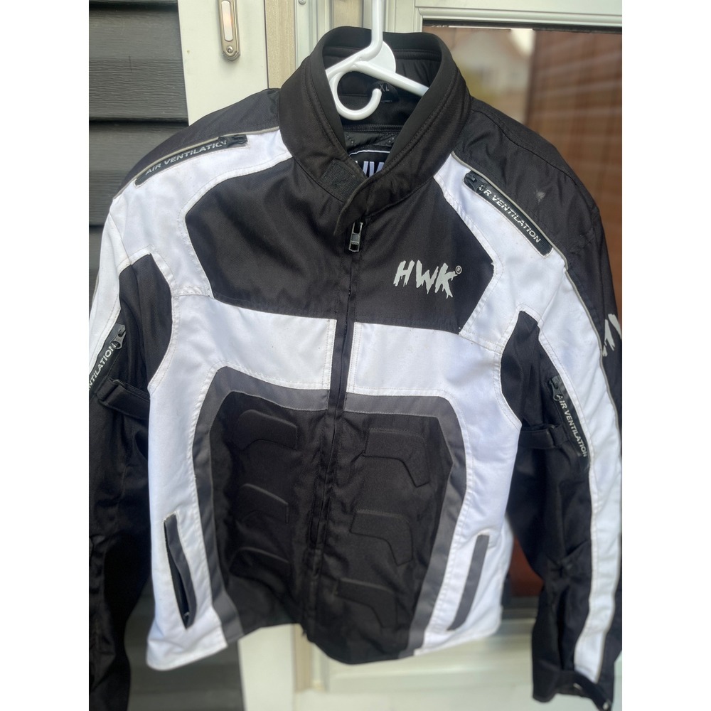 HWK Mens Dualsport Motocross Jacket Black White XL All Weather Riding Gear